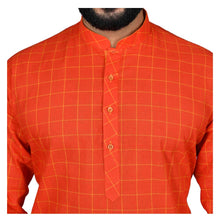 Load image into Gallery viewer, mens orange color cotton checks kurta
