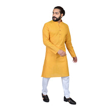 Load image into Gallery viewer, Ajay Arvindbhai Khatri Men&#39;s Pure Cotton Regular Checks Kurta Yellow Colour
