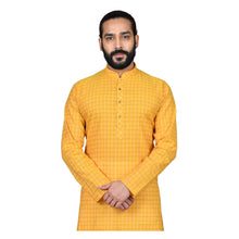 Load image into Gallery viewer, Ajay Arvindbhai Khatri Men&#39;s Pure Cotton Regular Checks Kurta Yellow Colour
