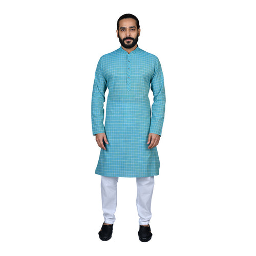 mens firoji color cotton checks kurta