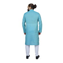 Load image into Gallery viewer, Ajay Arvindbhai Khatri Men&#39;s Pure Cotton Regular Checks Kurta Firozi Colour
