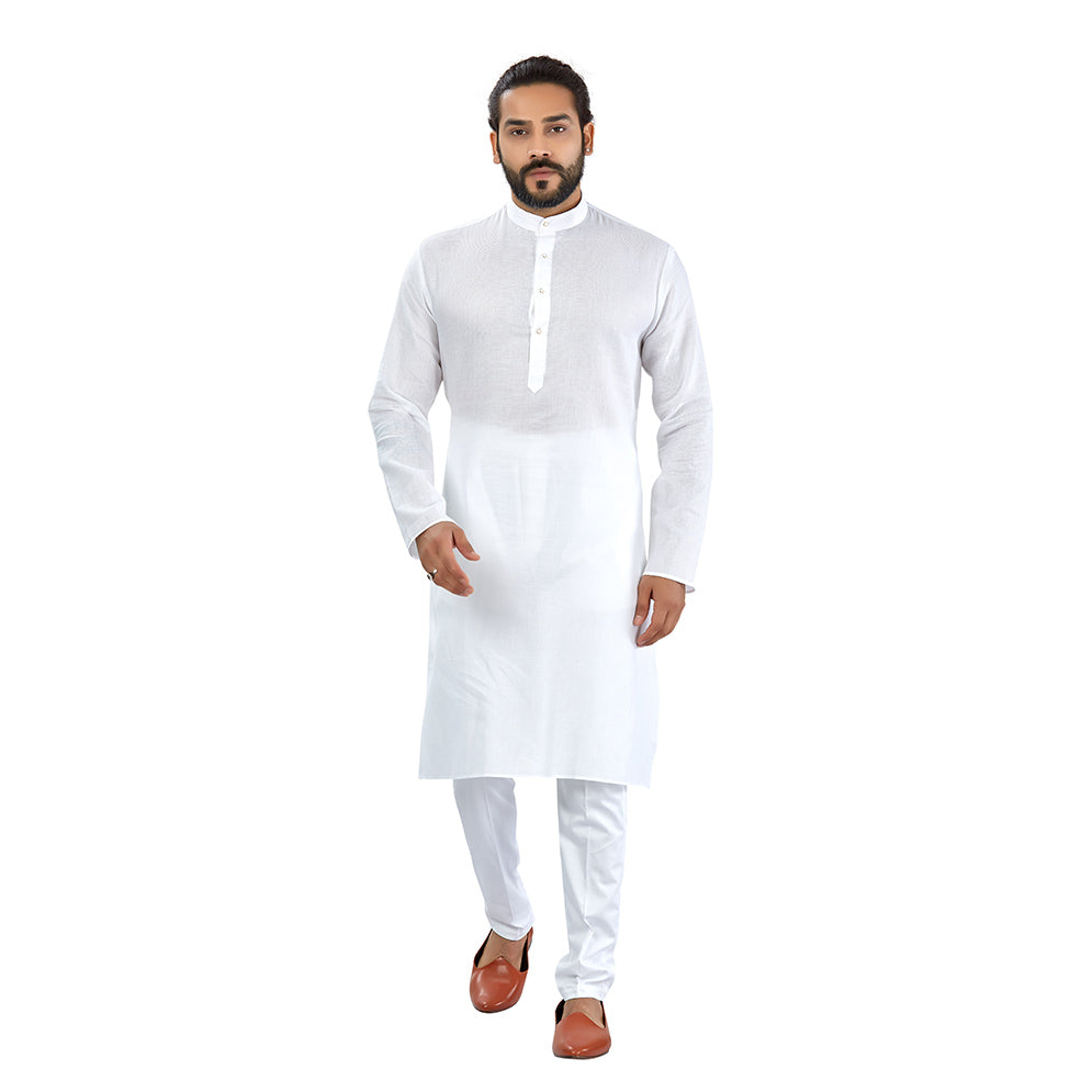 mens white color cotton regular kurta