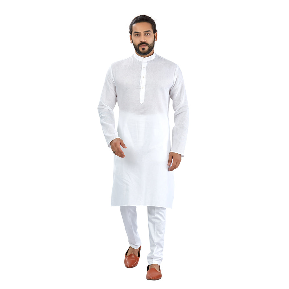 Ajay Arvindbhai Khatri Men's Pure Cotton Regular micro chex kurta White Colour