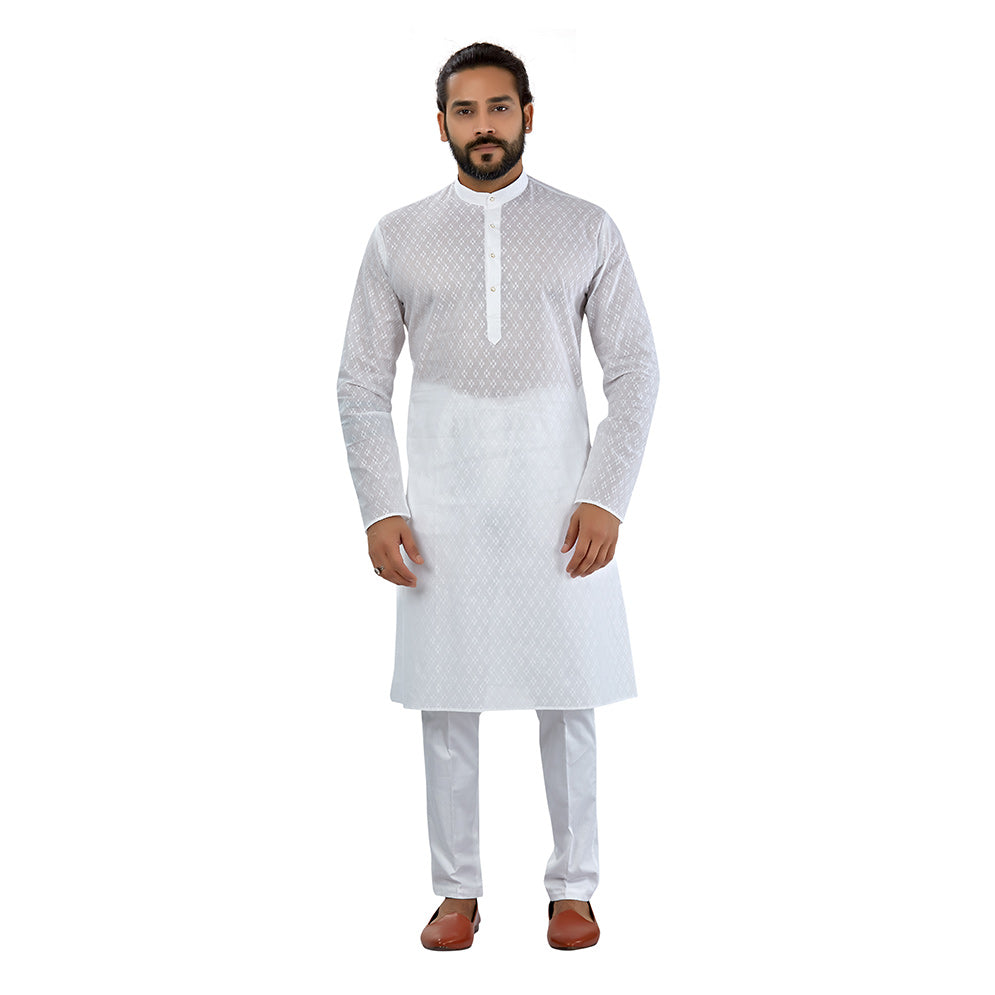 mens white color cotton regular kurta