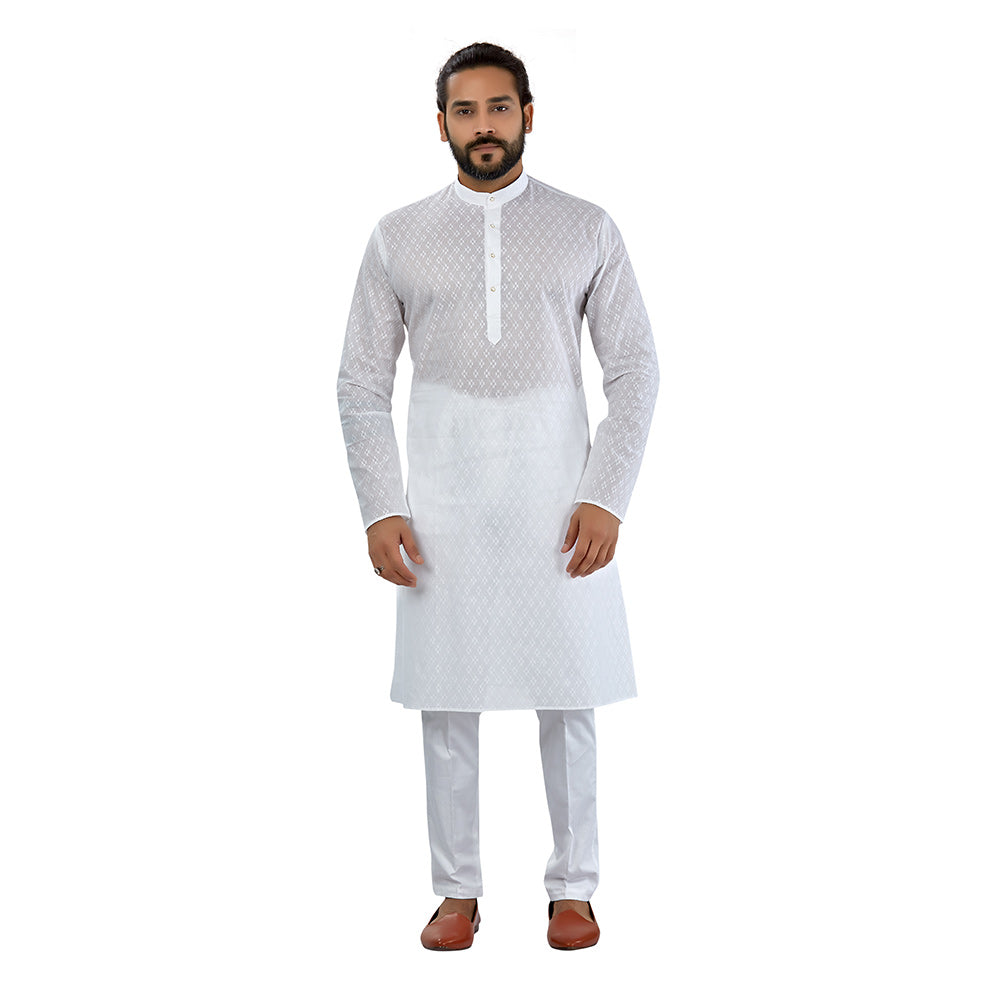 Ajay Arvindbhai Khatri Men's Pure Cotton Regular katri design kurta White Colour