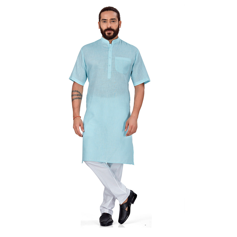 Ajay Arvindbhai Khatri Men's Half Sleeve Kurta & Pyjama Set Firoji Color