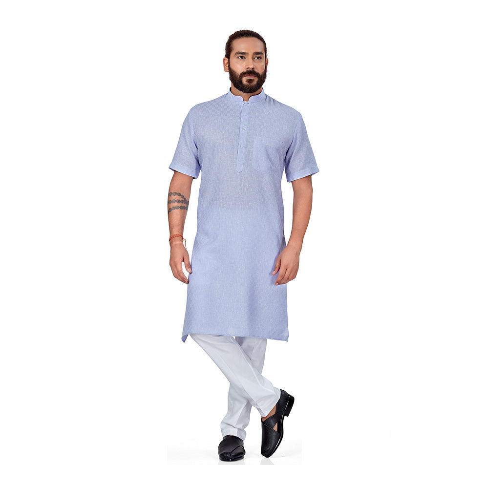 Ajay Arvindbhai Khatri Men's Half Sleeve Kurta & Pyjama Set Light Purple Color