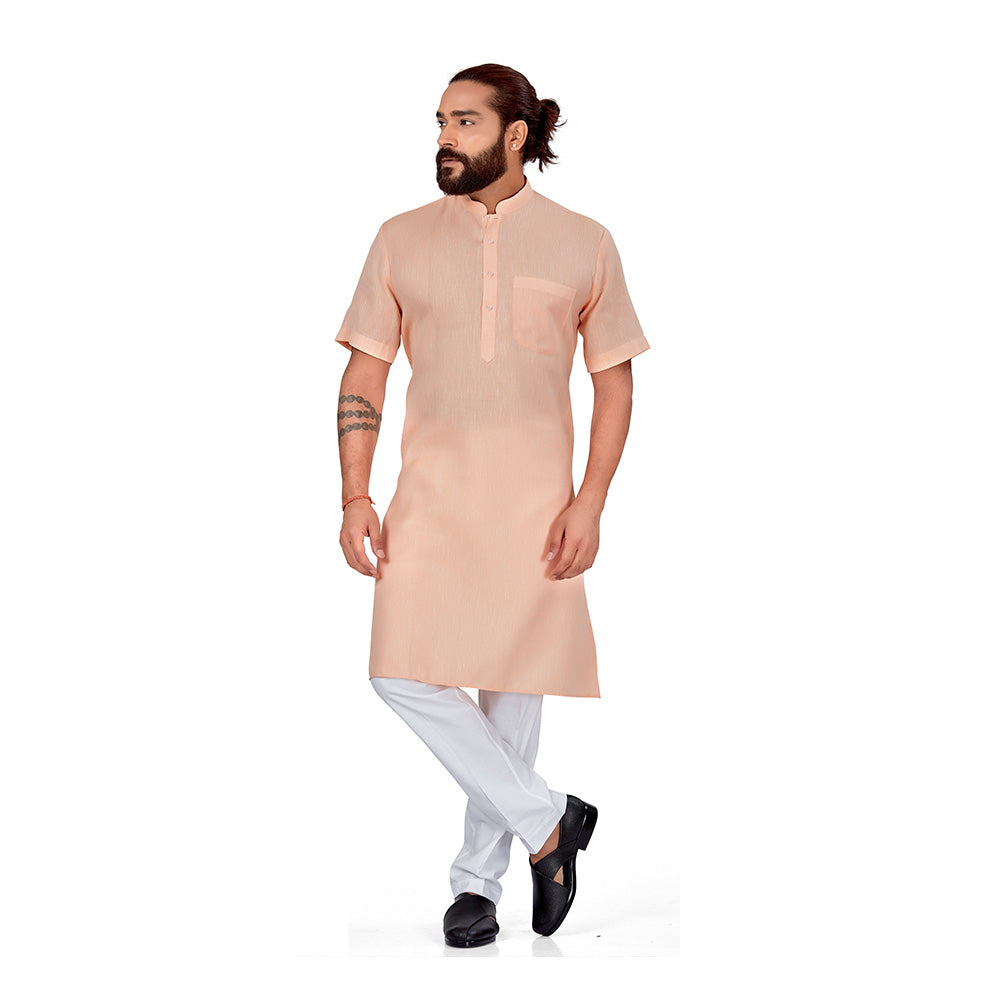Ajay Arvindbhai Khatri Men's Half Sleeve Kurta & Pyjama Set Peach Color