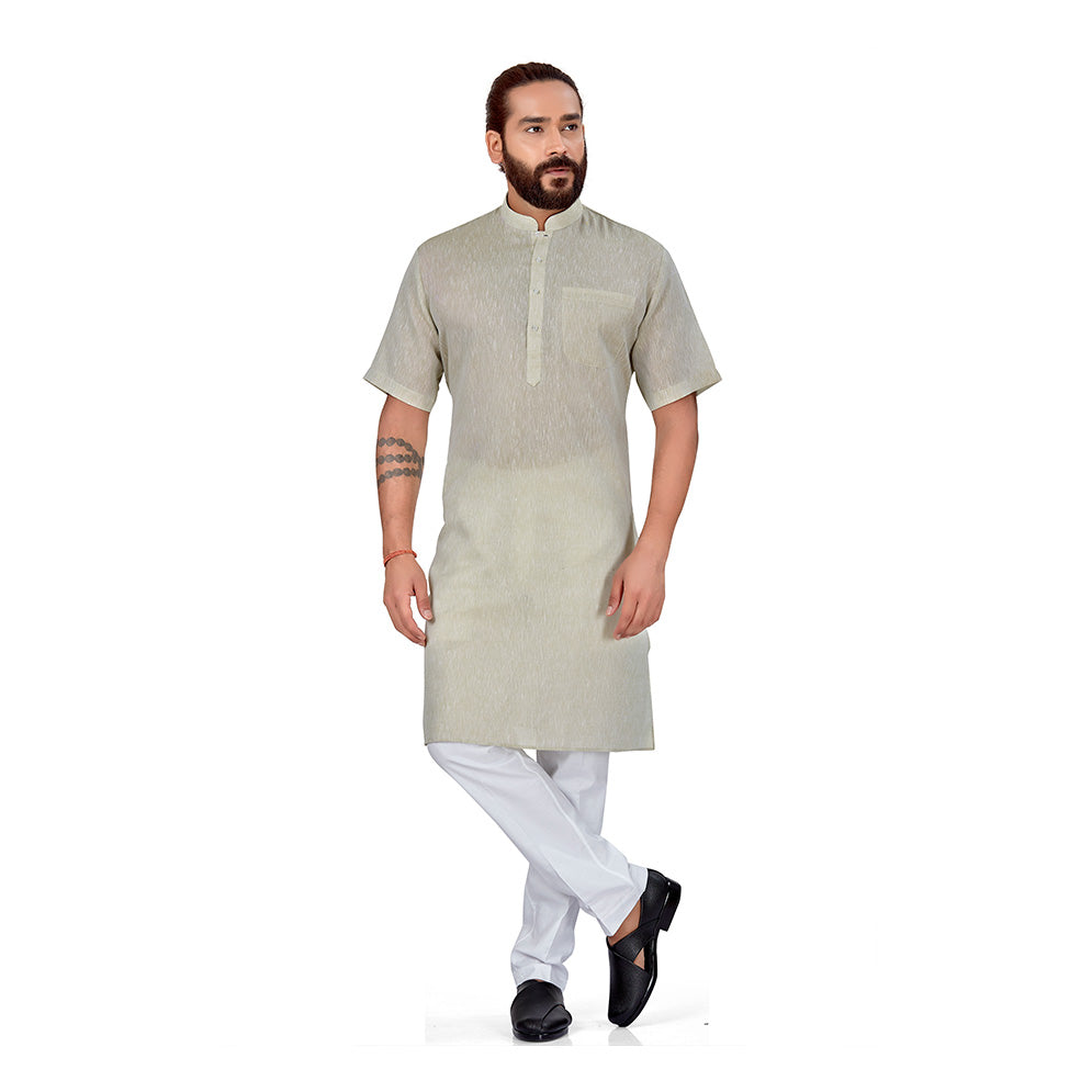 Ajay Arvindbhai Khatri Men's Half Sleeve Kurta & Pyjama Set Pista Color