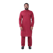 Load image into Gallery viewer, Ajay Arvindbhai Khatri Men&#39;s Pure Cotton Regular Pathani Suit Set MAROON Colour
