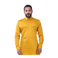 Load image into Gallery viewer, mens mustard color cotton regular pathani set
