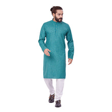 Load image into Gallery viewer, Ajay Arvindbhai Khatri Men&#39;s Polyster Cotton Straight Checkered Style Kurta Green Colour
