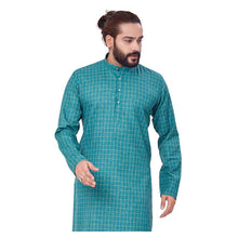 Load image into Gallery viewer, Ajay Arvindbhai Khatri Men&#39;s Polyster Cotton Straight Checkered Style Kurta Green Colour
