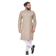 Load image into Gallery viewer, Ajay Arvindbhai Khatri Men&#39;s Polyster Cotton Straight Checkered Style Kurta Light Brown Colour
