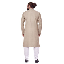 Load image into Gallery viewer, Ajay Arvindbhai Khatri Men&#39;s Polyster Cotton Straight Checkered Style Kurta Light Brown Colour
