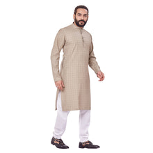 Load image into Gallery viewer, Ajay Arvindbhai Khatri Men&#39;s Polyster Cotton Straight Checkered Style Kurta Light Brown Colour
