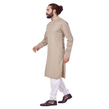 Load image into Gallery viewer, Ajay Arvindbhai Khatri Men&#39;s Polyster Cotton Straight Checkered Style Kurta Light Brown Colour
