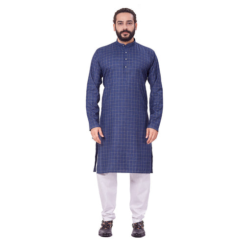 mens navy blue color polyster cotton kurta