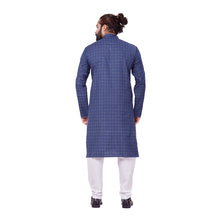 Load image into Gallery viewer, Ajay Arvindbhai Khatri Men&#39;s Polyster Cotton Straight Checkered Style Kurta Navy Blue Colour
