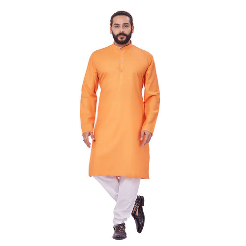 mens orange color polyster cotton kurta