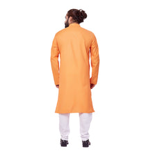 Load image into Gallery viewer, Ajay Arvindbhai Khatri Men&#39;s Polyster Cotton Straight Checkered Style Kurta Orange Colour
