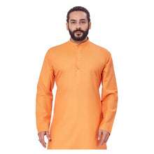 Load image into Gallery viewer, Ajay Arvindbhai Khatri Men&#39;s Polyster Cotton Straight Checkered Style Kurta Orange Colour
