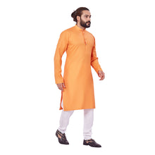 Load image into Gallery viewer, Ajay Arvindbhai Khatri Men&#39;s Polyster Cotton Straight Checkered Style Kurta Orange Colour
