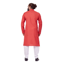 Load image into Gallery viewer, Ajay Arvindbhai Khatri Men&#39;s Polyster Cotton Straight Checkered Style Kurta Red Colour
