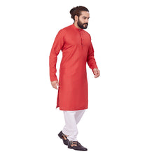 Load image into Gallery viewer, Ajay Arvindbhai Khatri Men&#39;s Polyster Cotton Straight Checkered Style Kurta Red Colour
