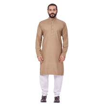 Load image into Gallery viewer, Ajay Arvindbhai Khatri Men&#39;s Polyster Cotton Straight Checkered Style Kurta Khakhi Colour
