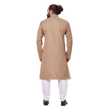 Load image into Gallery viewer, Ajay Arvindbhai Khatri Men&#39;s Polyster Cotton Straight Checkered Style Kurta Khakhi Colour
