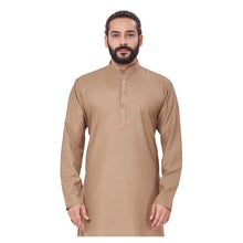 Load image into Gallery viewer, Ajay Arvindbhai Khatri Men&#39;s Polyster Cotton Straight Checkered Style Kurta Khakhi Colour
