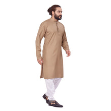 Load image into Gallery viewer, Ajay Arvindbhai Khatri Men&#39;s Polyster Cotton Straight Checkered Style Kurta Khakhi Colour
