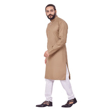 Load image into Gallery viewer, Ajay Arvindbhai Khatri Men&#39;s Polyster Cotton Straight Checkered Style Kurta Khakhi Colour
