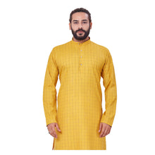 Load image into Gallery viewer, Ajay Arvindbhai Khatri Men&#39;s Polyster Cotton Straight Checkered Style Kurta Yellow Colour
