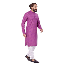 Load image into Gallery viewer, Ajay Arvindbhai Khatri Men&#39;s Polyster Cotton Straight Checkered Style Kurta Purple Colour
