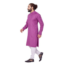 Load image into Gallery viewer, Ajay Arvindbhai Khatri Men&#39;s Polyster Cotton Straight Checkered Style Kurta Purple Colour
