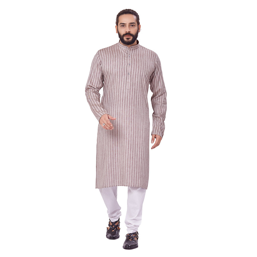 Ajay Arvindbhai Khatri Men's Cotton Straight Linning Kurta Brown Colour