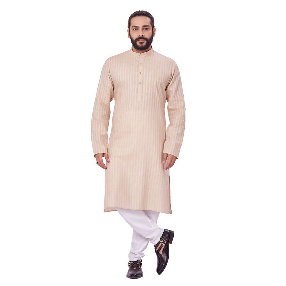 Ajay Arvindbhai Khatri Men's Cotton Straight Linning Kurta Fown Colour