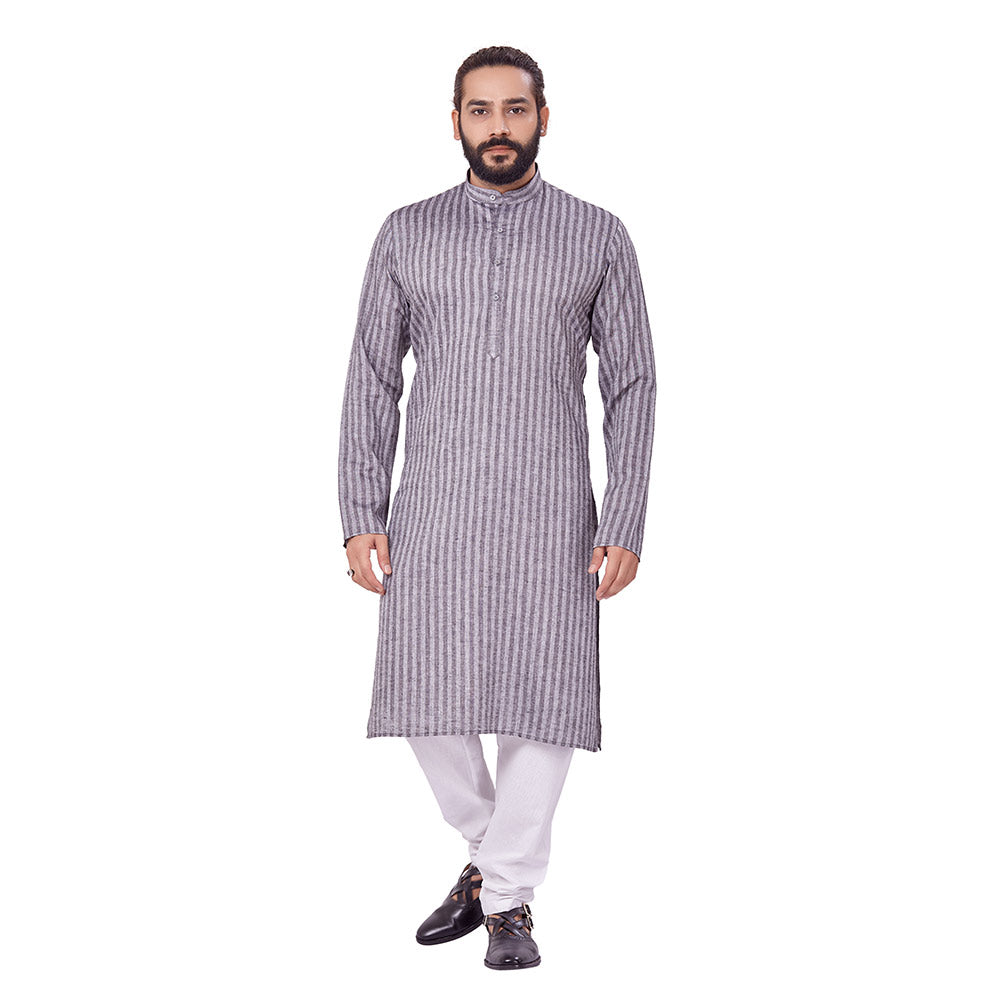 Ajay Arvindbhai Khatri Men's Cotton Straight Linning Kurta Grey Colour