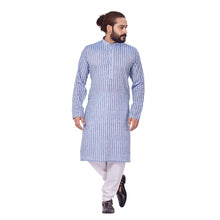 Load image into Gallery viewer, Ajay Arvindbhai Khatri Men&#39;s Cotton Straight Linning Kurta Light Blue Colour
