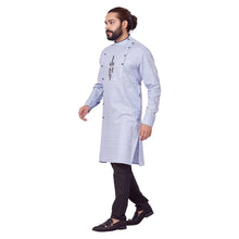 Load image into Gallery viewer, mens light blue color cotton embroidery kurta
