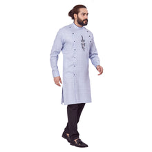 Load image into Gallery viewer, mens light blue color cotton embroidery kurta
