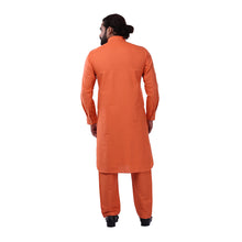 Load image into Gallery viewer, Ajay Arvindbhai Khatri Men&#39;s Pure Cotton Regular Pathani Suit Set ORANGE Colour

