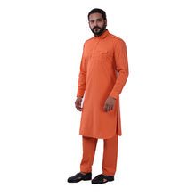 Load image into Gallery viewer, Ajay Arvindbhai Khatri Men&#39;s Pure Cotton Regular Pathani Suit Set ORANGE Colour
