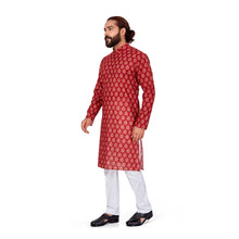Load image into Gallery viewer, mens maroon color cotton printed kurta
