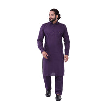 Load image into Gallery viewer, Ajay Arvindbhai Khatri Men&#39;s Pure Cotton Regular Pathani Suit Set PURPLE Colour
