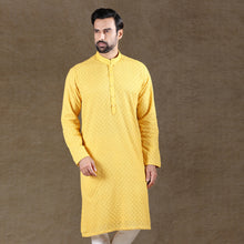 Load image into Gallery viewer, mens embroidered yellow colour kurta pajama set
