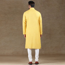 Load image into Gallery viewer, mens embroidered yellow colour kurta pajama set

