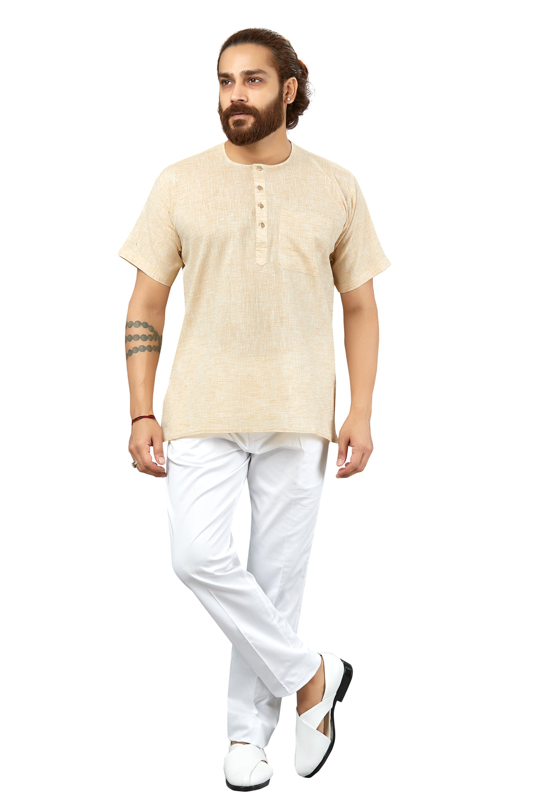 Ajay Arvindbhai Khatri Men's Pure Cotton round neck pehran Beige